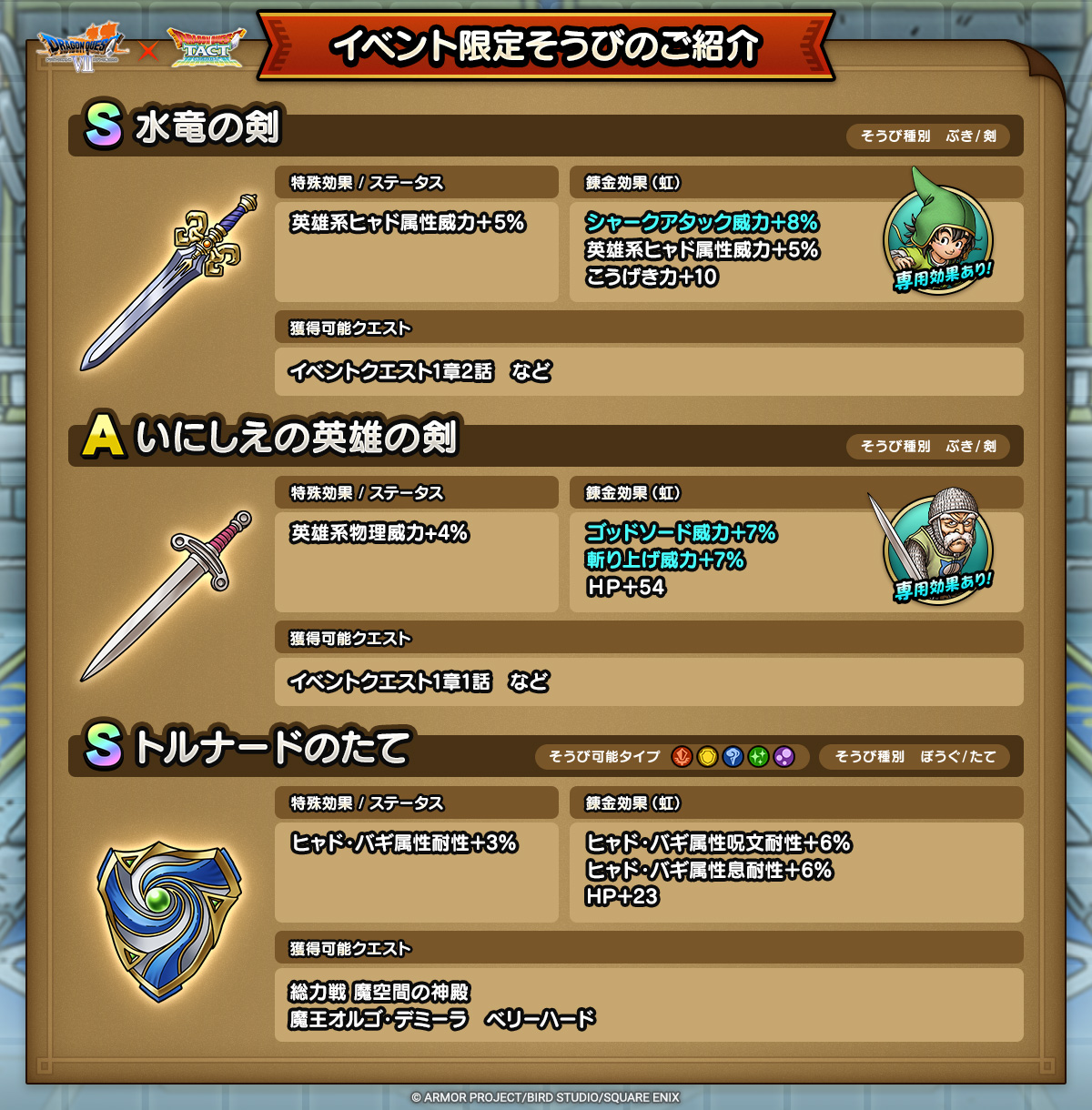 ドラクエタクトのイベント「真・ドラゴンクエストVIIイベント - 第1弾」のそうび紹介