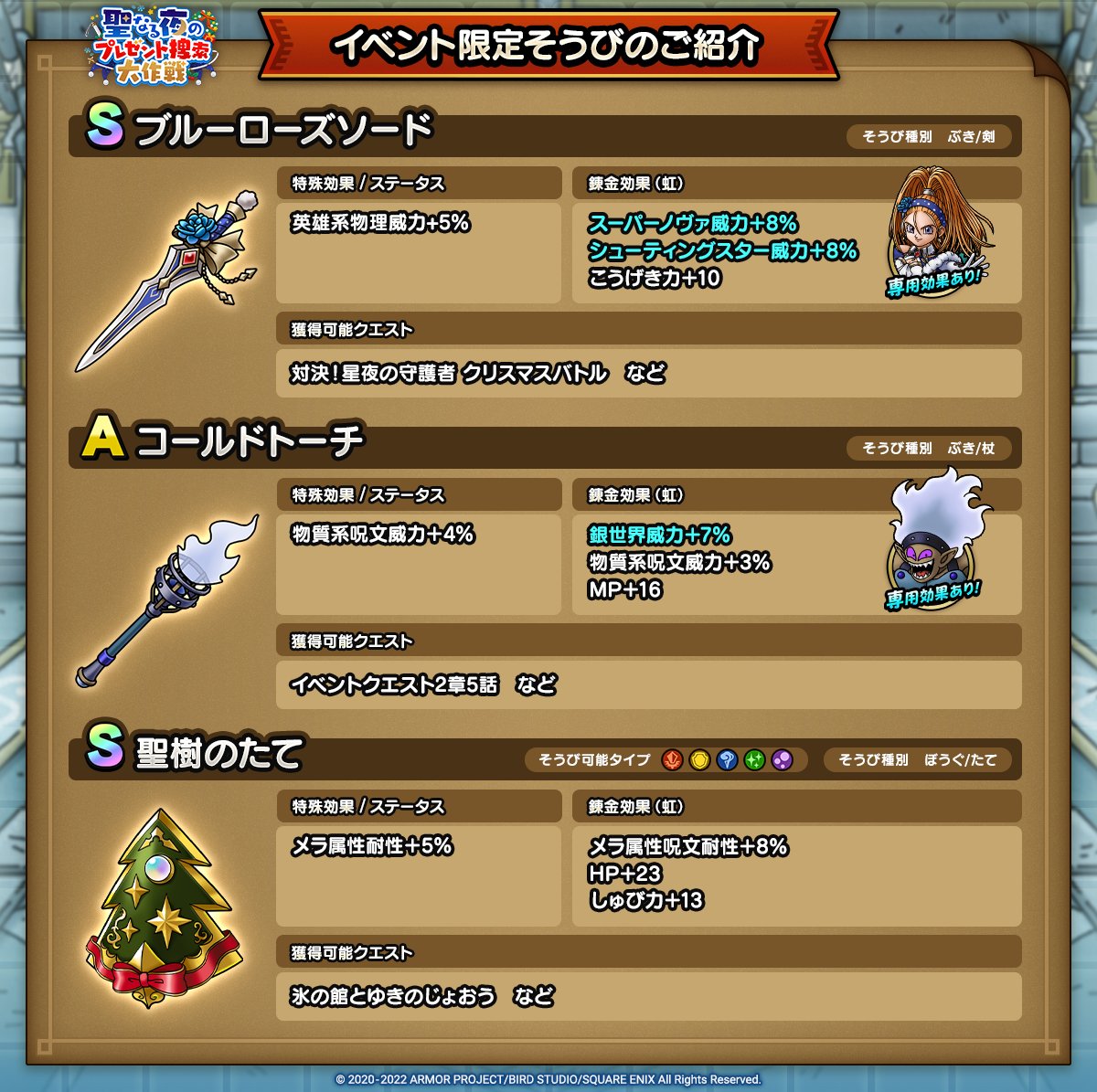 ドラクエタクトのイベント「聖なる夜のプレゼント捜索大作戦 - 第1弾」のそうび紹介